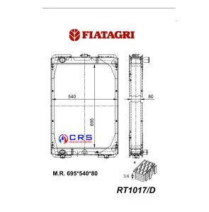 RT1017/D - RADIATORE FIAT AGRI 1580 50-66 DT / 50-65 DT - 56-66 DT OEM 512309 - 5129229 - 5119698